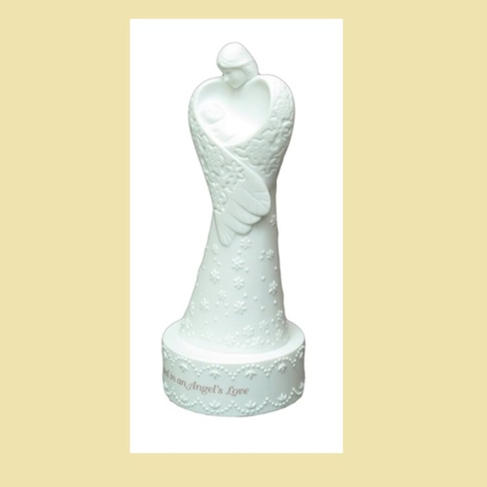Roman Lace Illusions Angel Holding Baby Musical Figurine 9 1/2" tall 42424